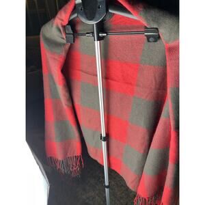Pottery Barn buffalo check throw 50” x 60” red/ 
Gray fringe